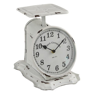 Distressed White Metal Weight Scale Table Clock Park Designs - The Fox Decor